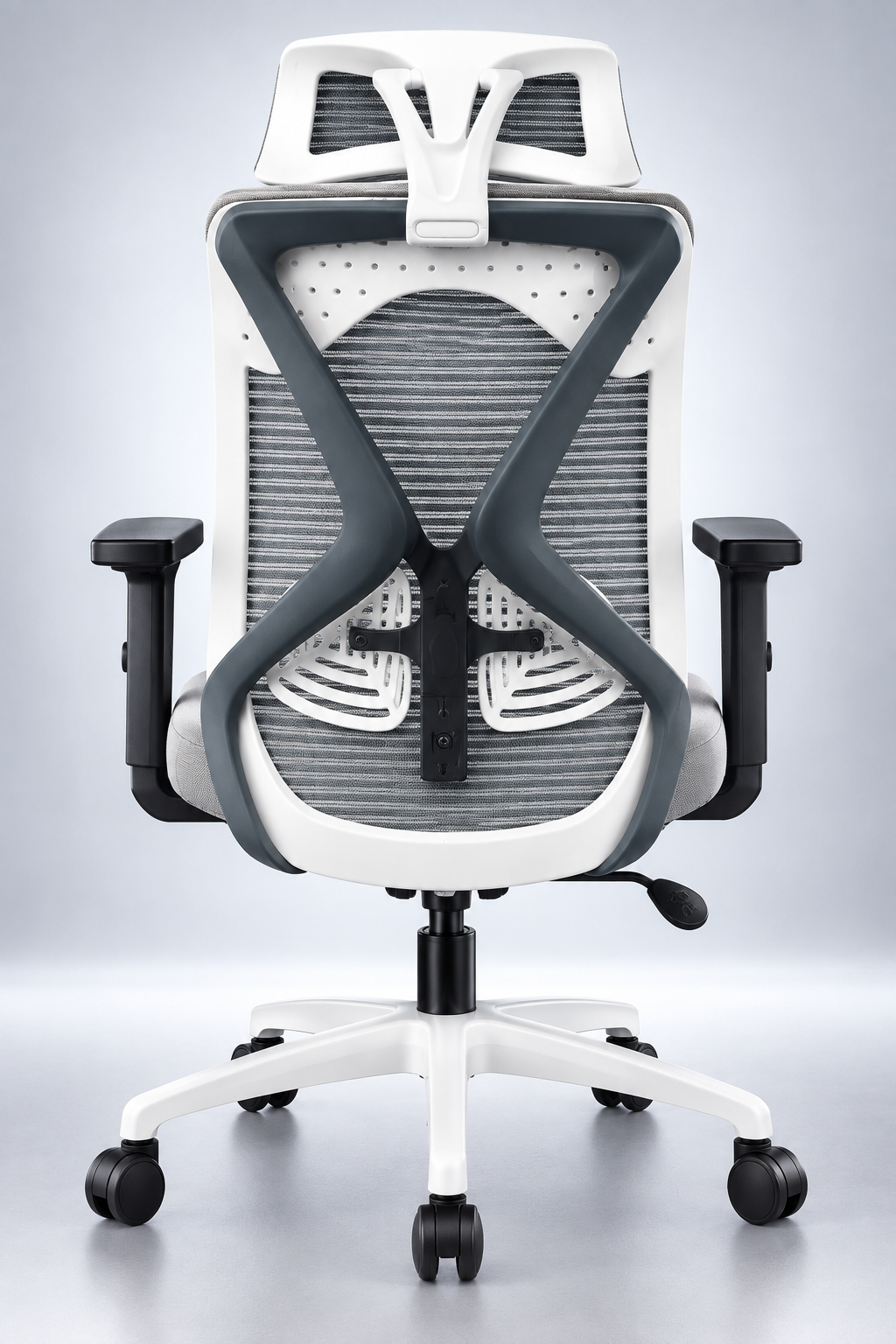 Premium ergonomic gaming chair rear view showing mesh back and frame