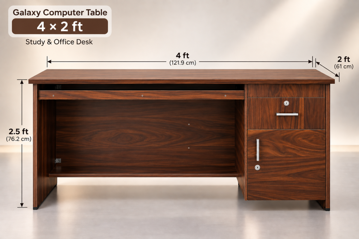 Galaxy office table 4x2 ft dimensions diagram in feet and inches