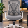 Premium ergonomic chair front view with adjustable headrest and mesh back