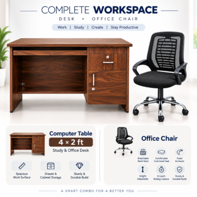 Home Office Combo | Galaxy 4x2 ft Table + Mesh Office Chair