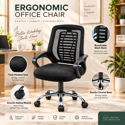 Dtable Mesh Office Chair | Hydraulic Height, 360° Swivel