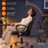 Woman seated in Dtable mesh office chair at a desk